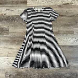 Vintage Carreau Sport Striped Knit A-Line Dress Black White Lettuce Hem 90s